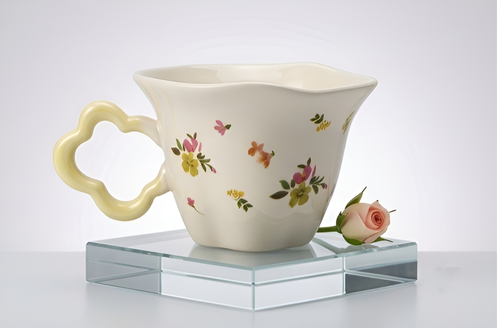 Cute Porcelain Mug Wildflowers Cream Yellow