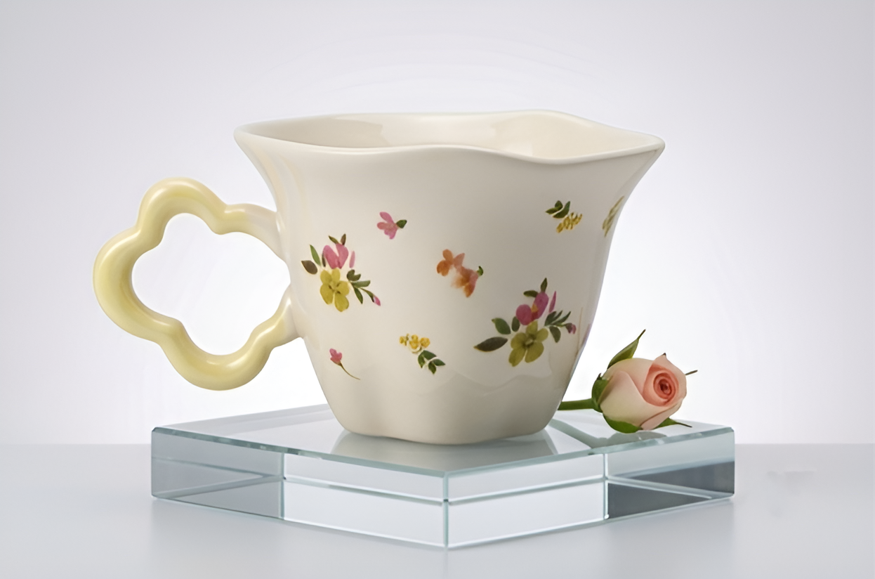 Cute Porcelain Mug Wildflowers Cream Yellow