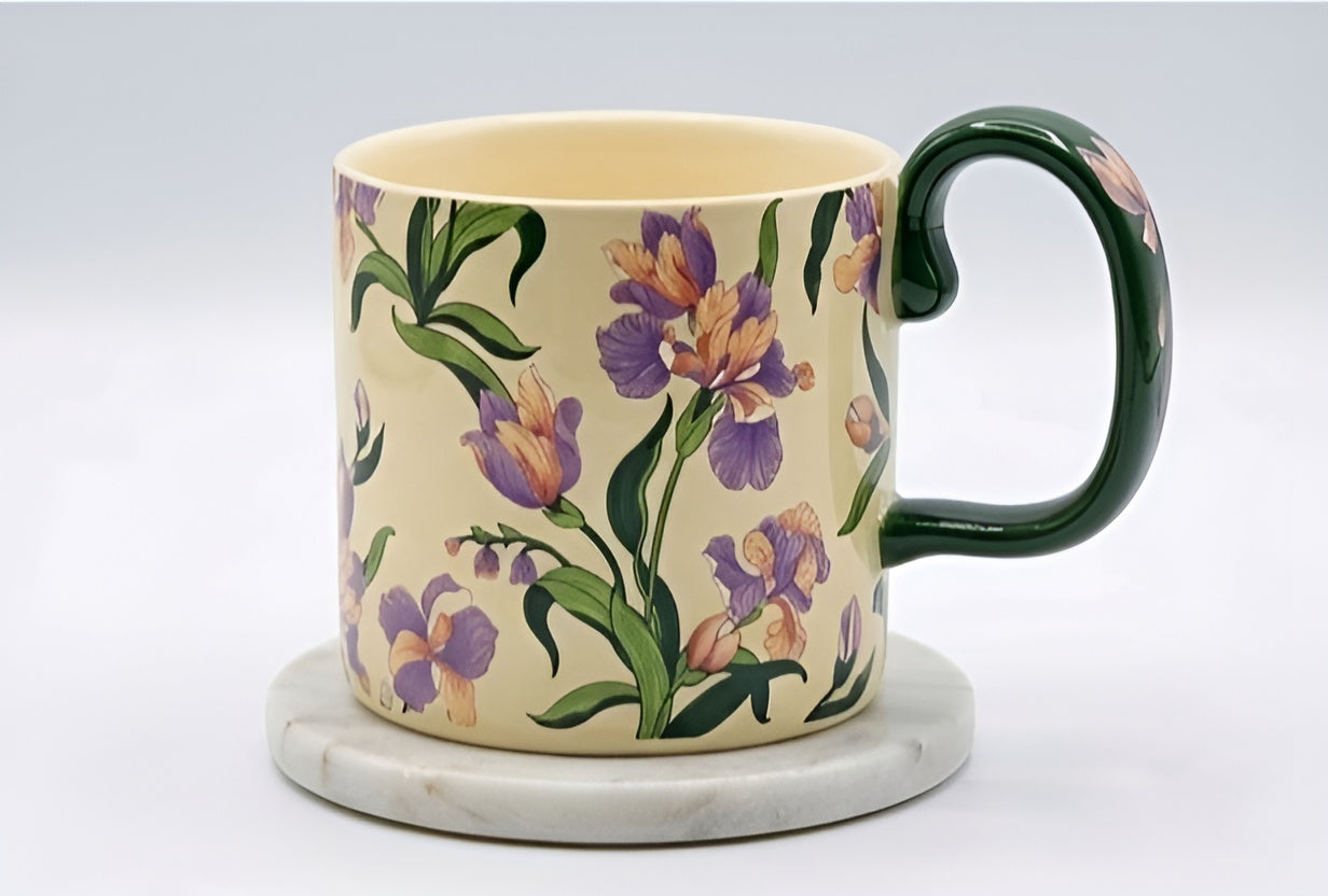 Cute Porcelain Mug Iris Floral Cream