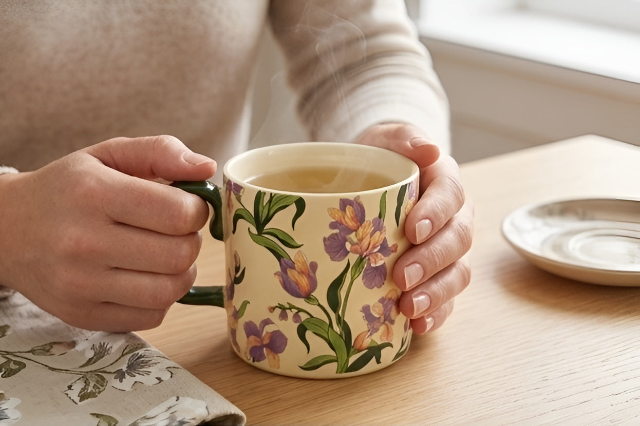 Cute Porcelain Mug Iris Floral Cream