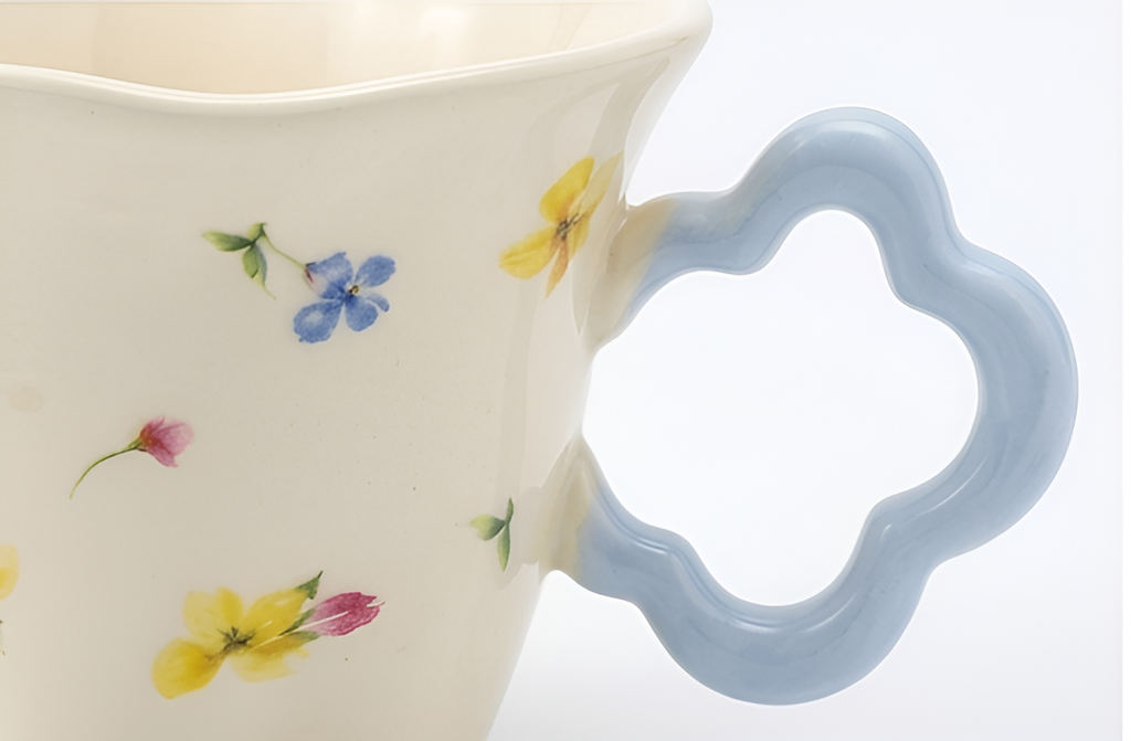 Cute Porcelain Mug Wildflowers Cream Blue