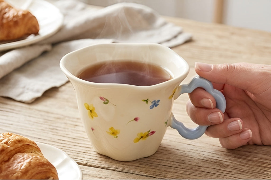 Cute Porcelain Mug Wildflowers Cream Blue