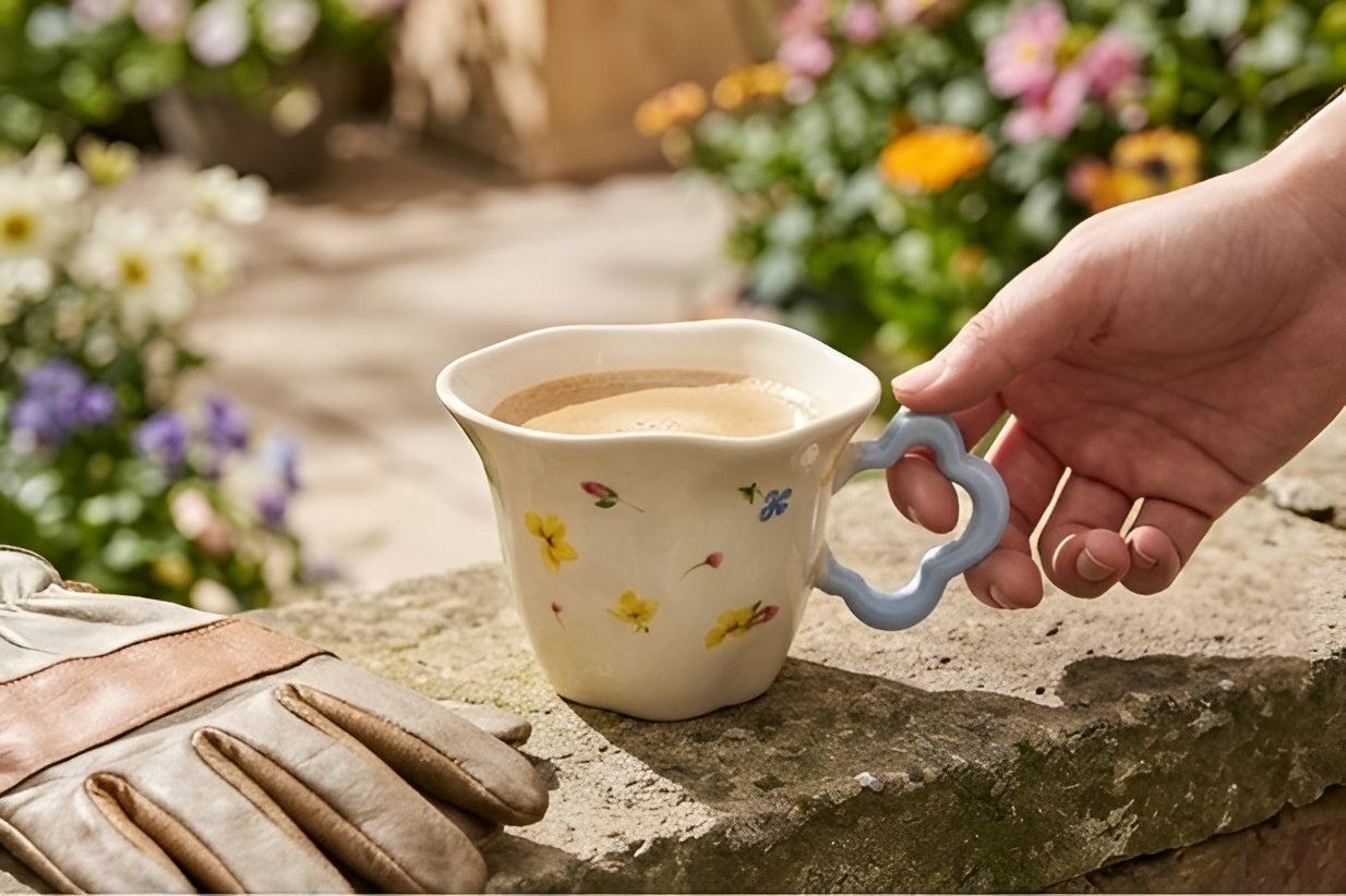 Cute Porcelain Mug Wildflowers Cream Blue