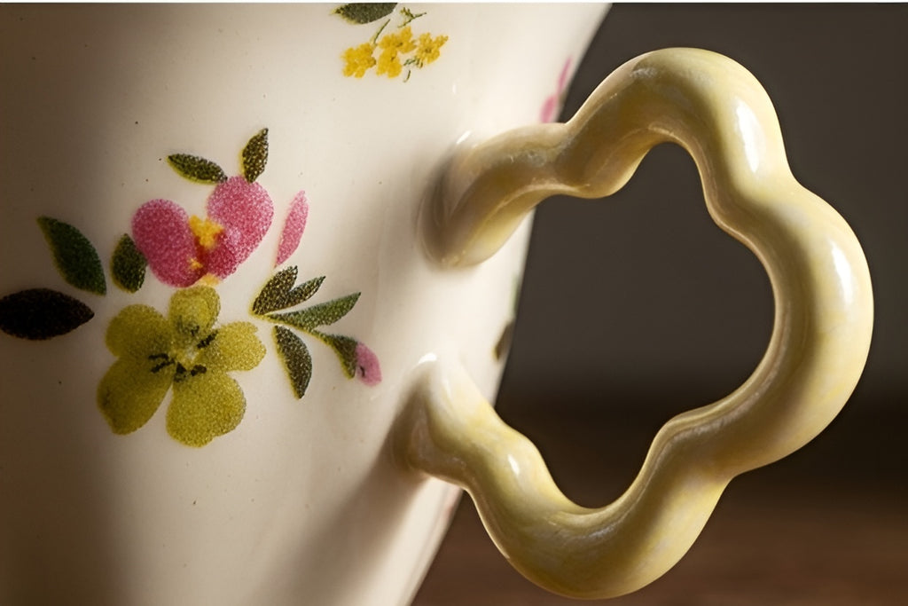 Cute Porcelain Mug Wildflowers Cream Yellow