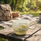 Cute Porcelain Mug Gingham Tulip Yellow