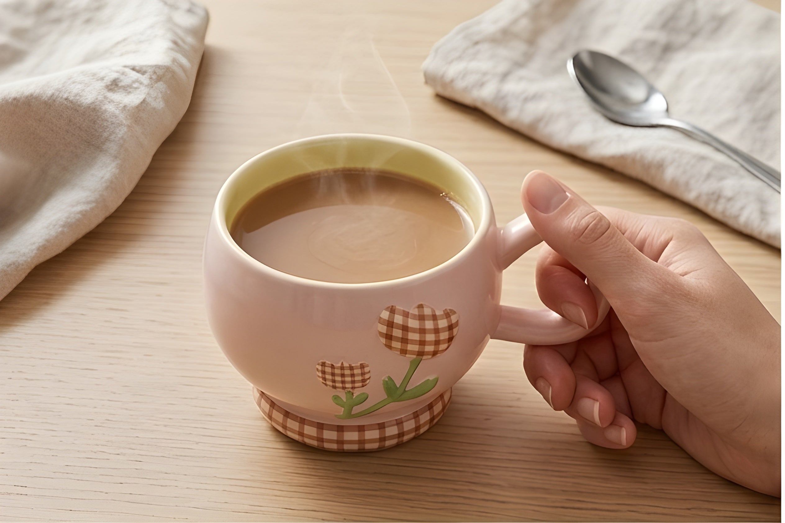 Cute Porcelain Mug Gingham Tulip Pink
