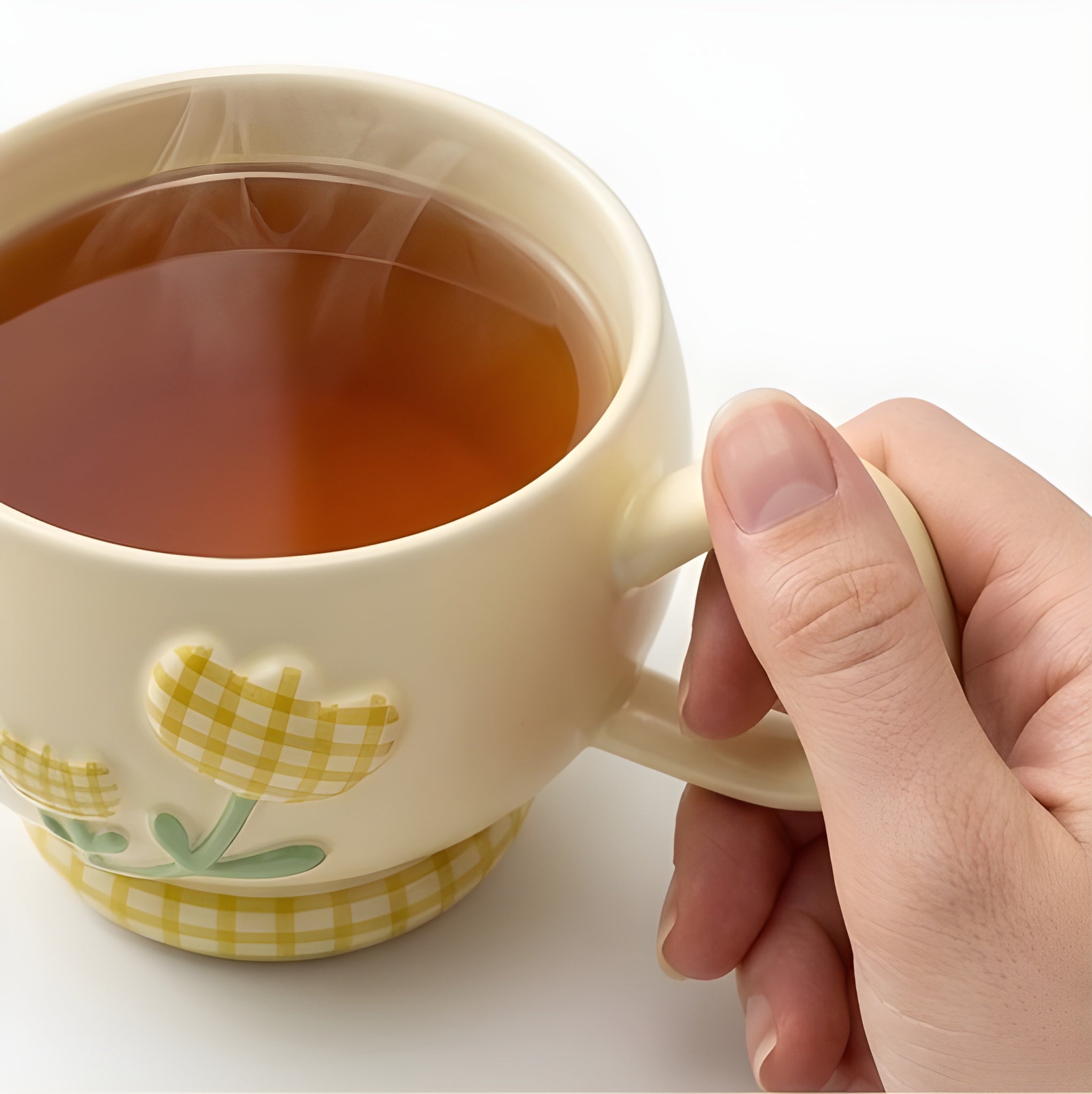 Cute Porcelain Mug Gingham Tulip Yellow