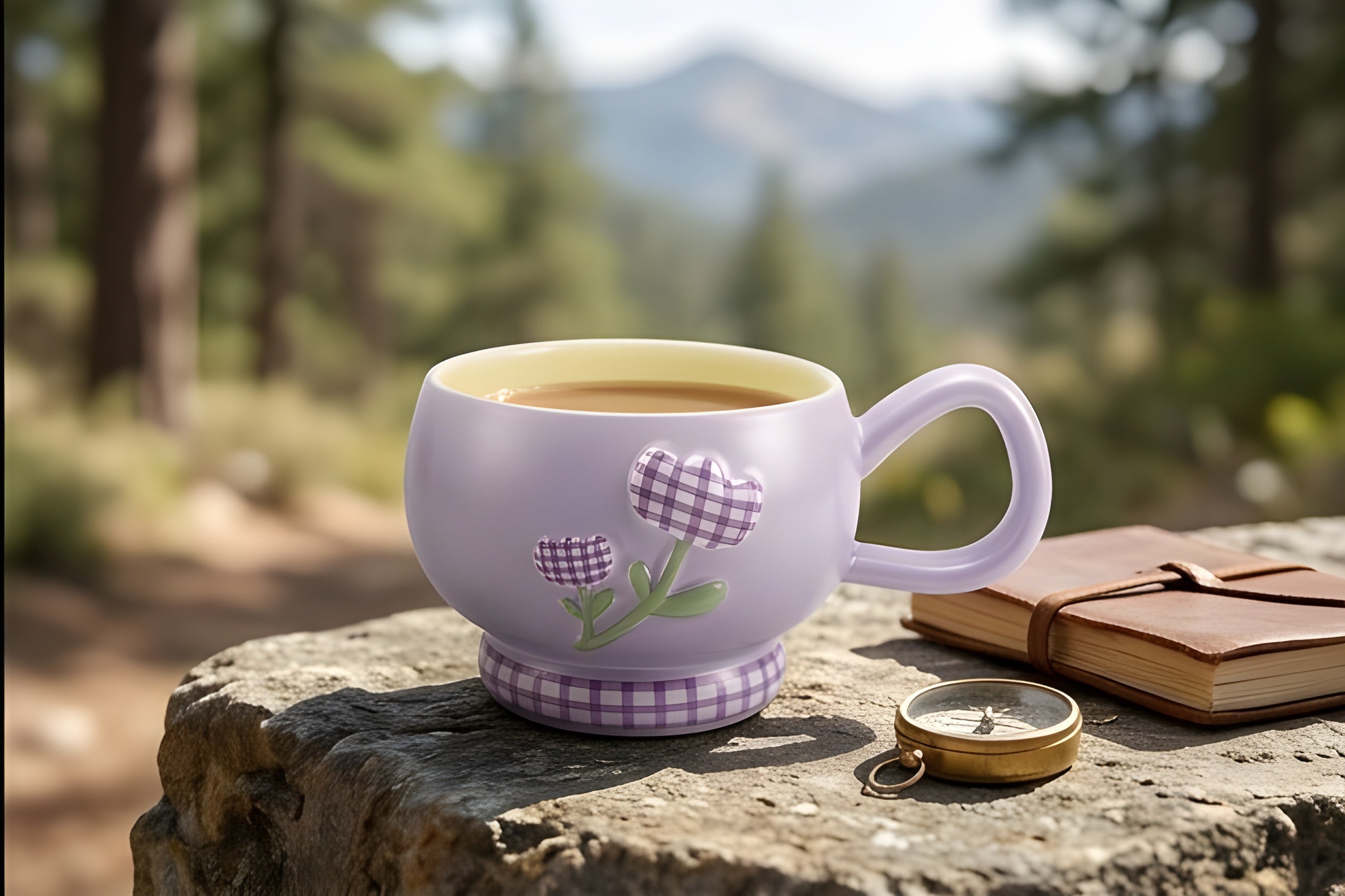 Cute Porcelain Mug Gingham Tulip Lavender