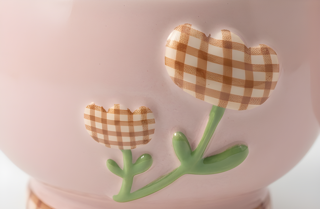 Cute Porcelain Mug Gingham Tulip Pink