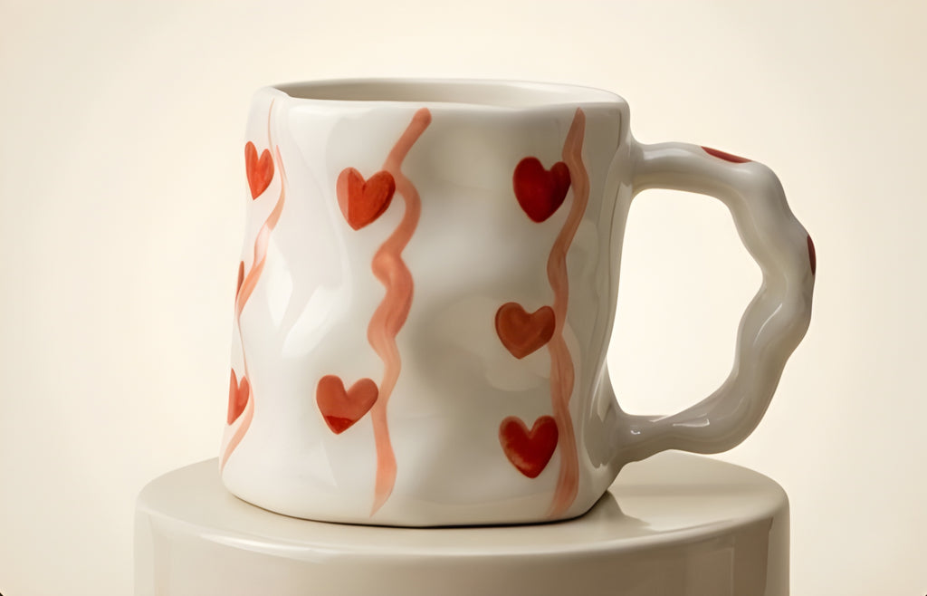 Cute Porcelain Mug Hearts Wavy Ribbons