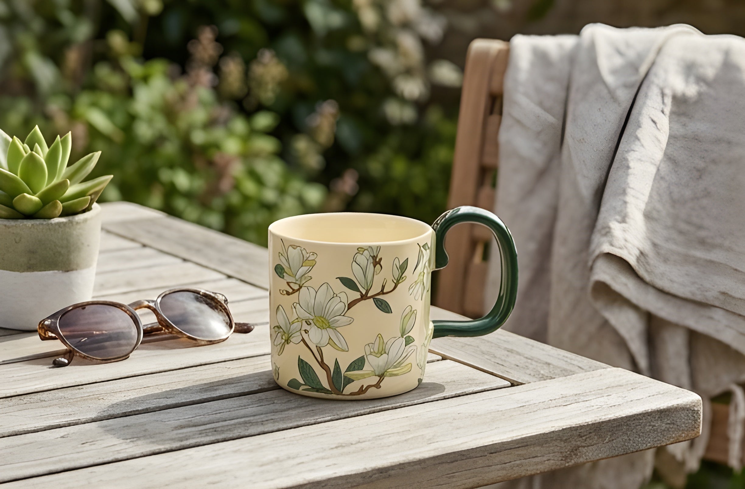 Cute Porcelain Mug Magnolia Floral Cream