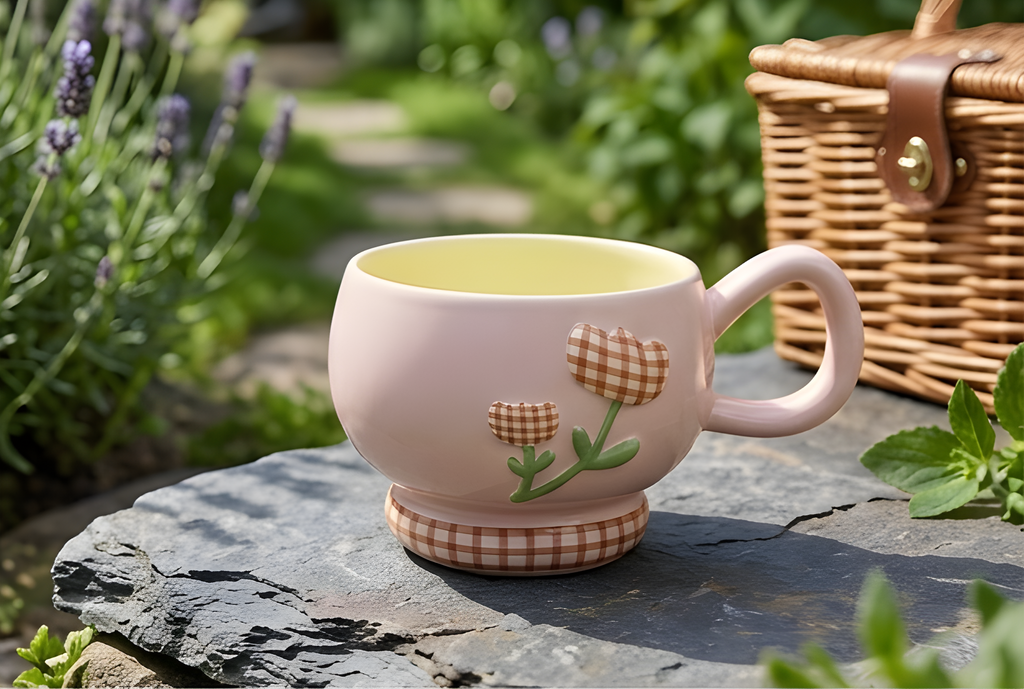 Cute Porcelain Mug Gingham Tulip Pink