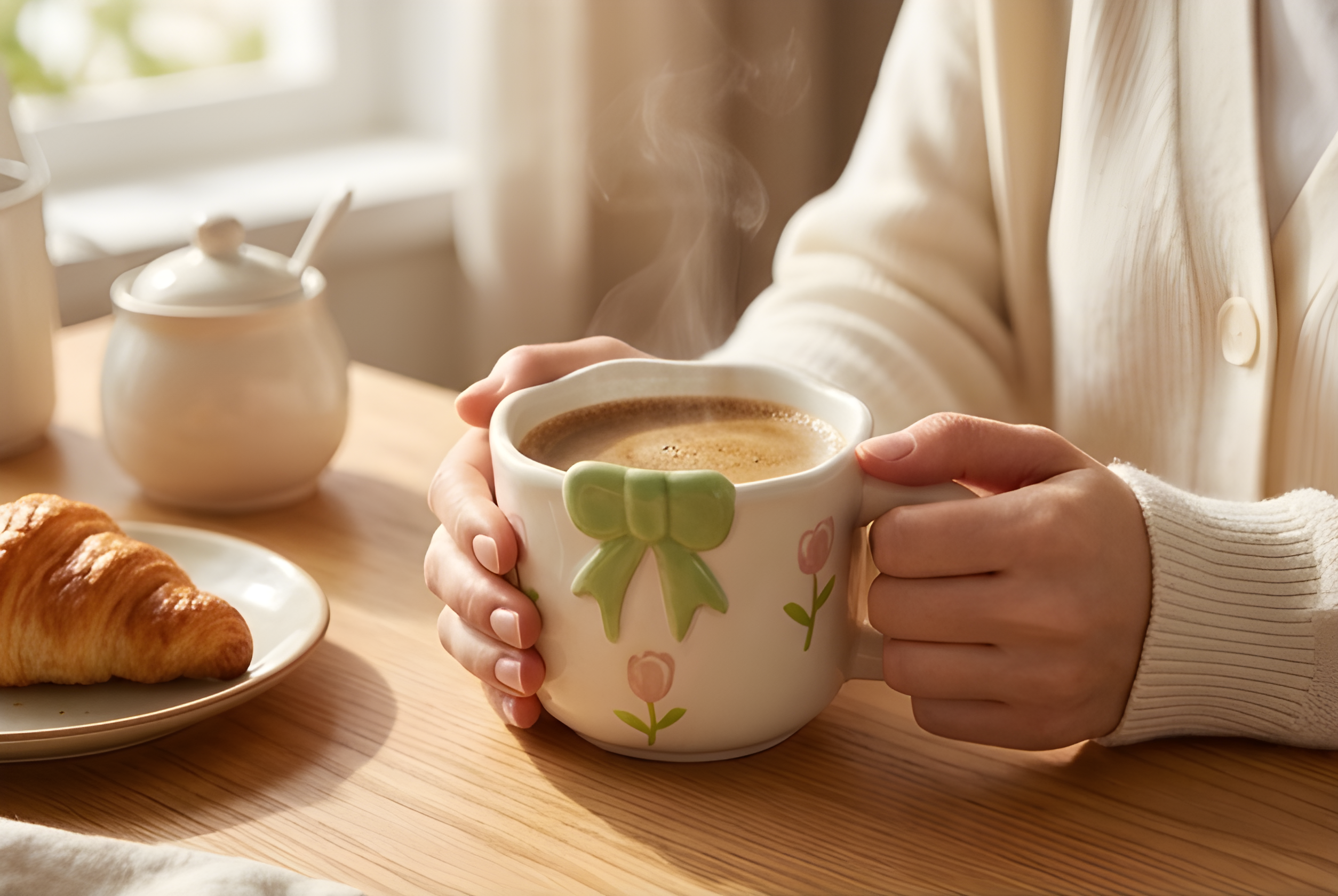Cute Porcelain Mug 3D Green Bow