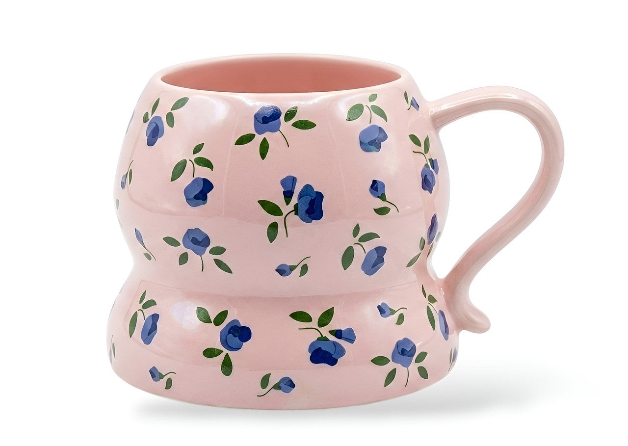 Cute Porcelain Mug Blue Floral Pink