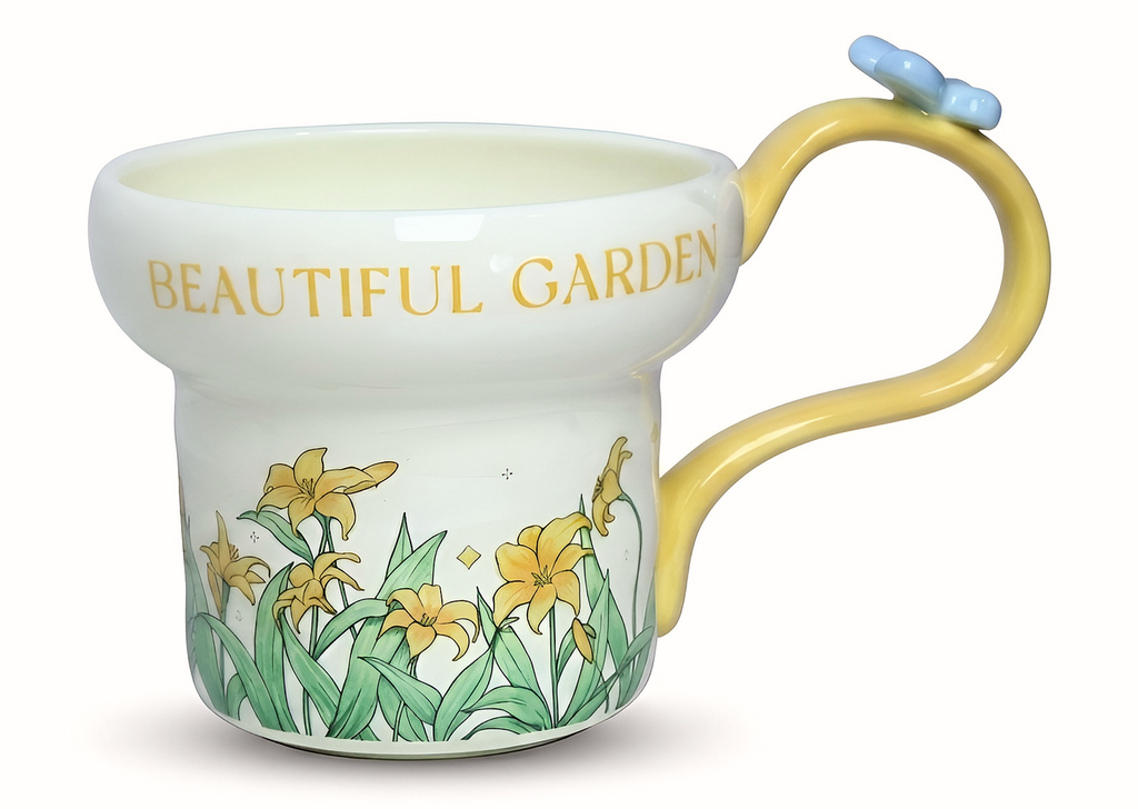 Cute Porcelain Mug Yellow Lily Butterfly