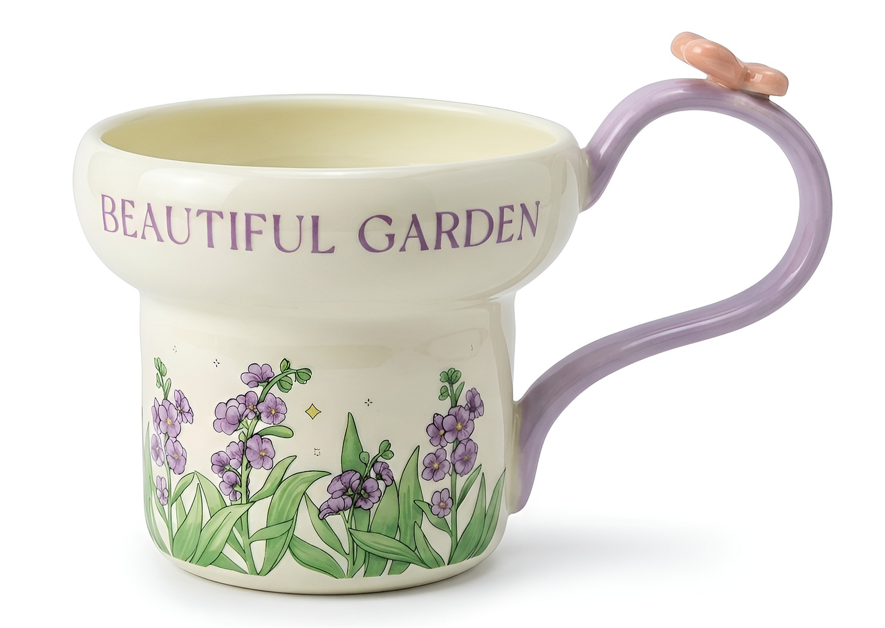 Cute Porcelain Mug Lavender Purple Butterfly