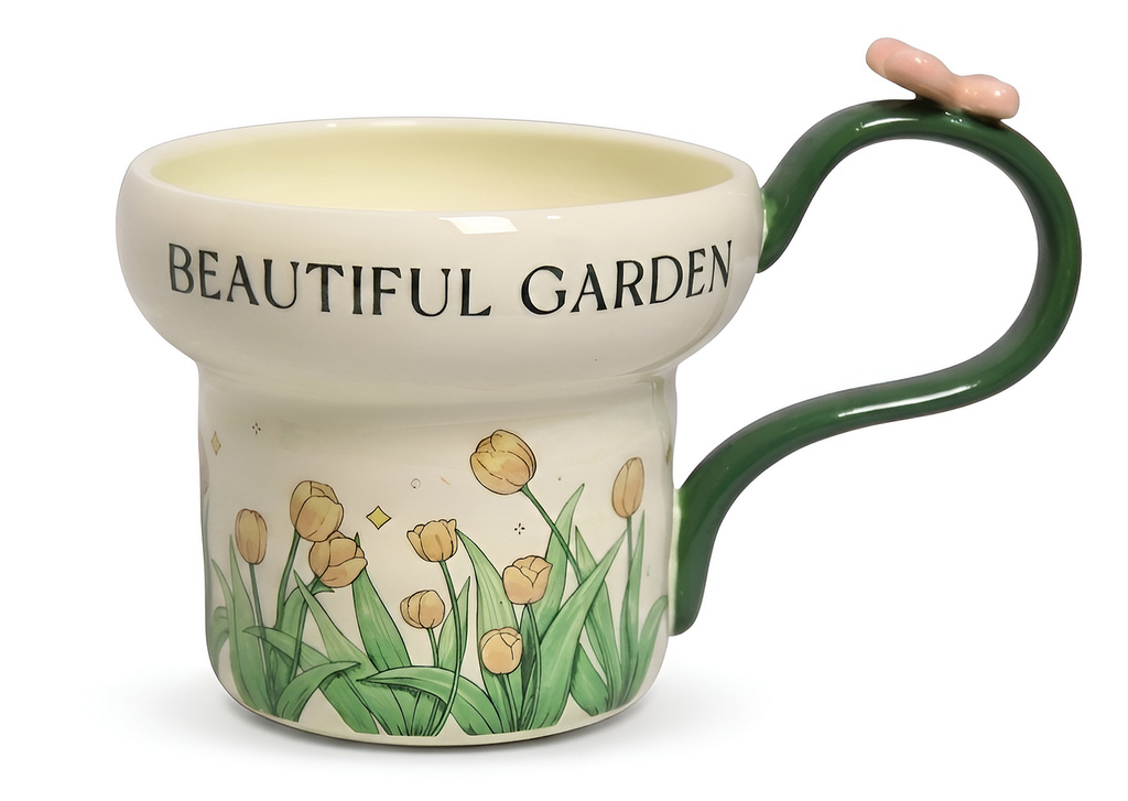 Cute Porcelain Mug Tulip Green Butterfly