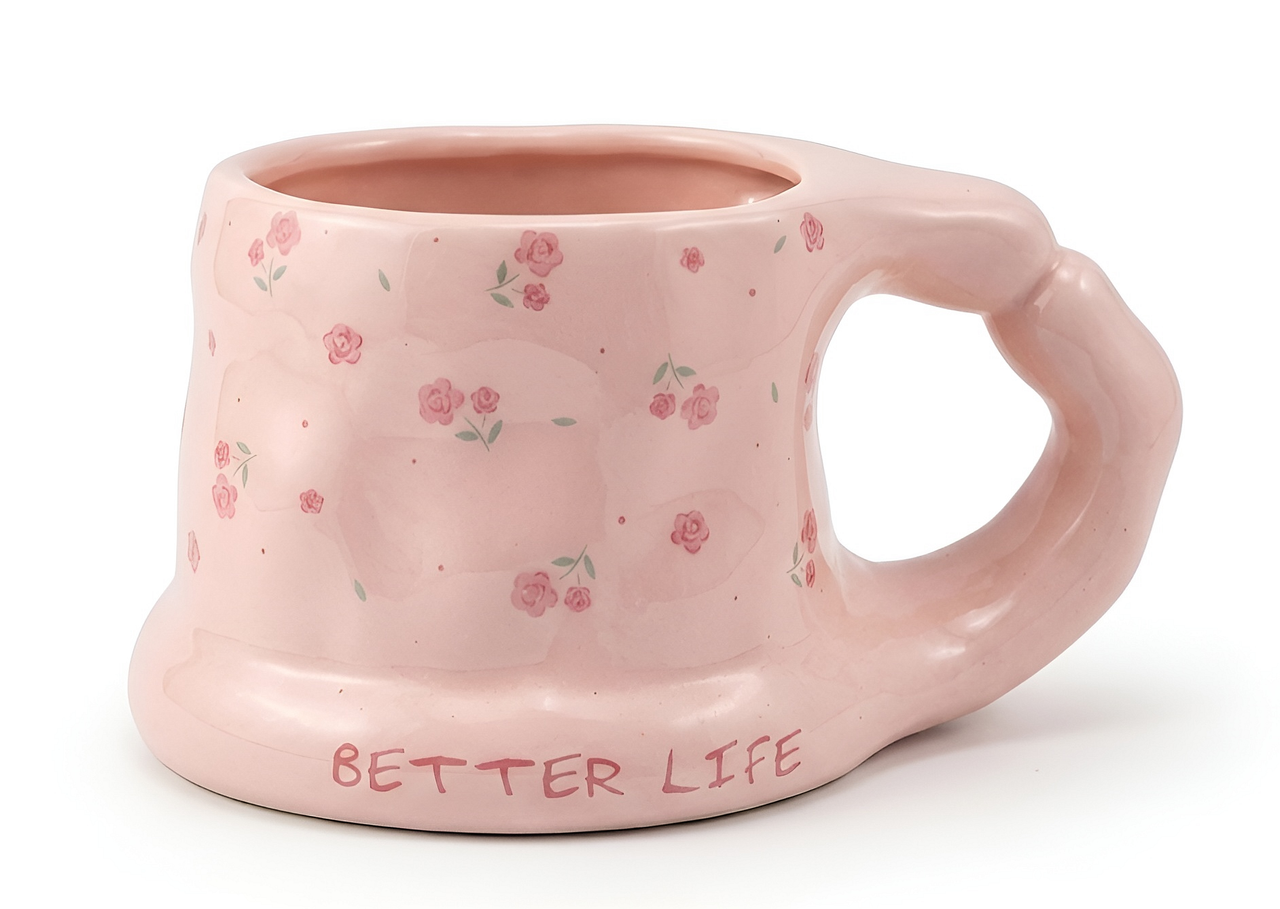 Cute Porcelain Mug Pink Rose Bear