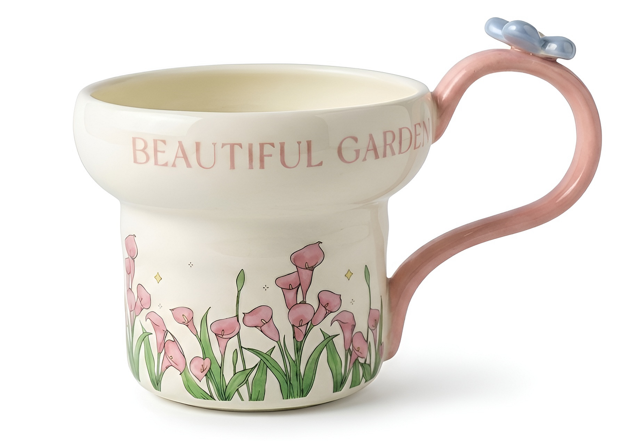 Cute Porcelain Mug Calla Lily Butterfly