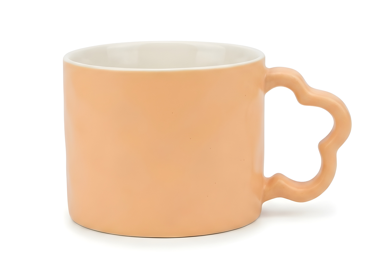 Cute Porcelain Mug Peach Solid Flower-Shaped Handle
