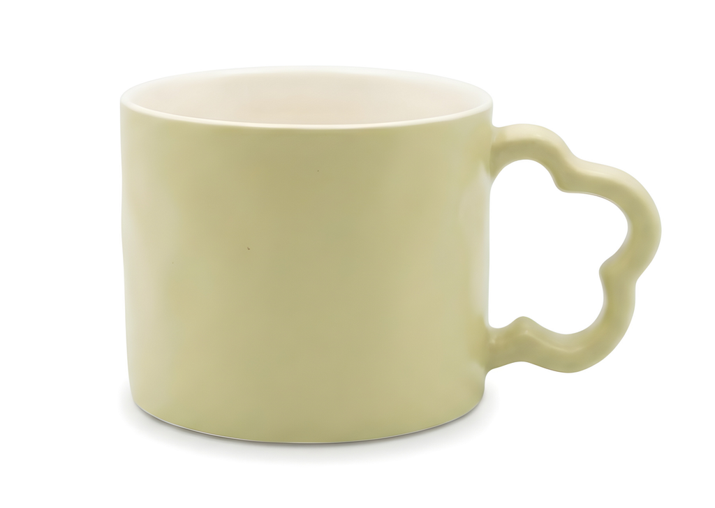 Cute Porcelain Mug Matcha Green Solid Flower-Shaped Handle