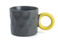 Unique Porcelain Mug Dark Grey Yellow Circle Handle
