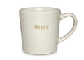 Elegant Porcelain Mug Happy Gold Text Cream Speckled
