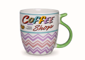 Coffee Shop Chevron Porcelain Mug - Green Handle