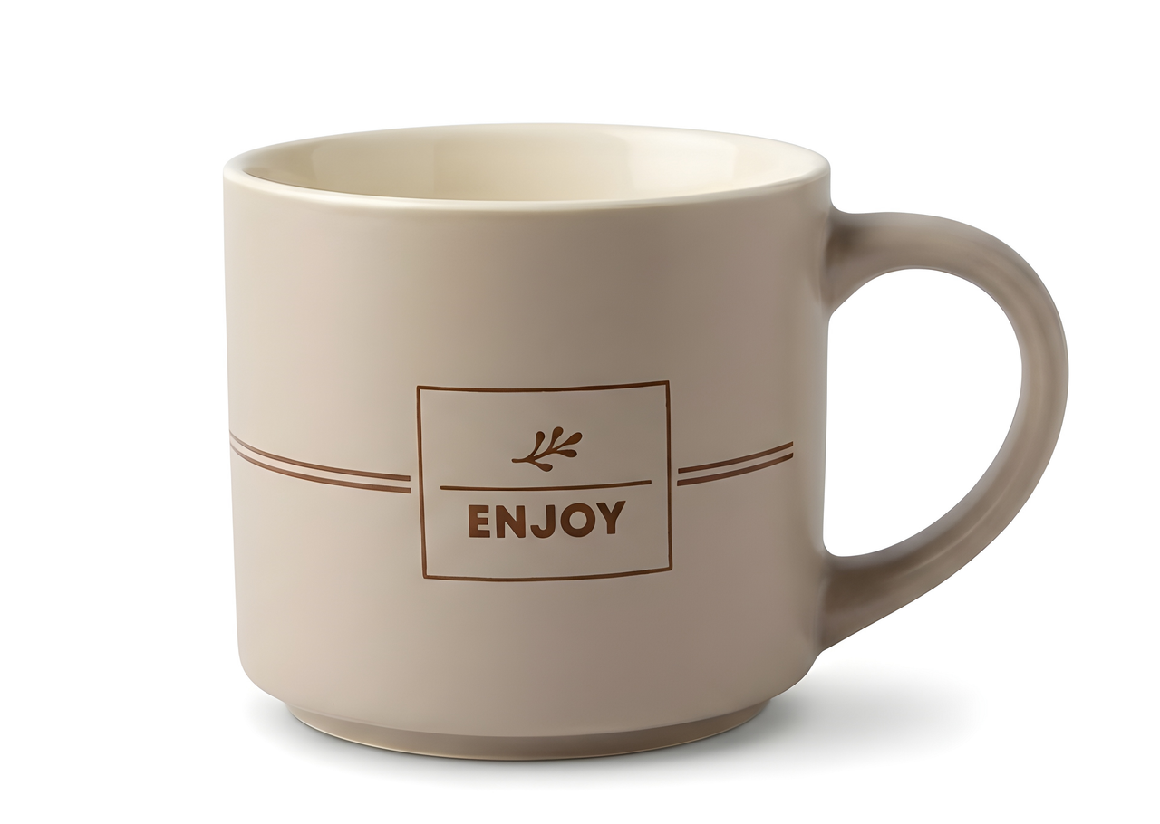 Enjoy Matte Beige Porcelain Mug - Minimal Classic