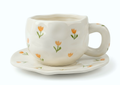 Cloud-Shaped Porcelain Mug with Saucer - Orange Tulip Floral