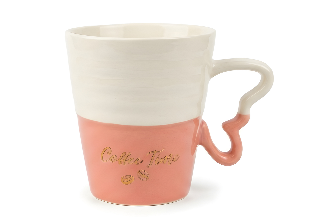 Coffee Time Two-Tone Porcelain Mug - Coral and Cream
