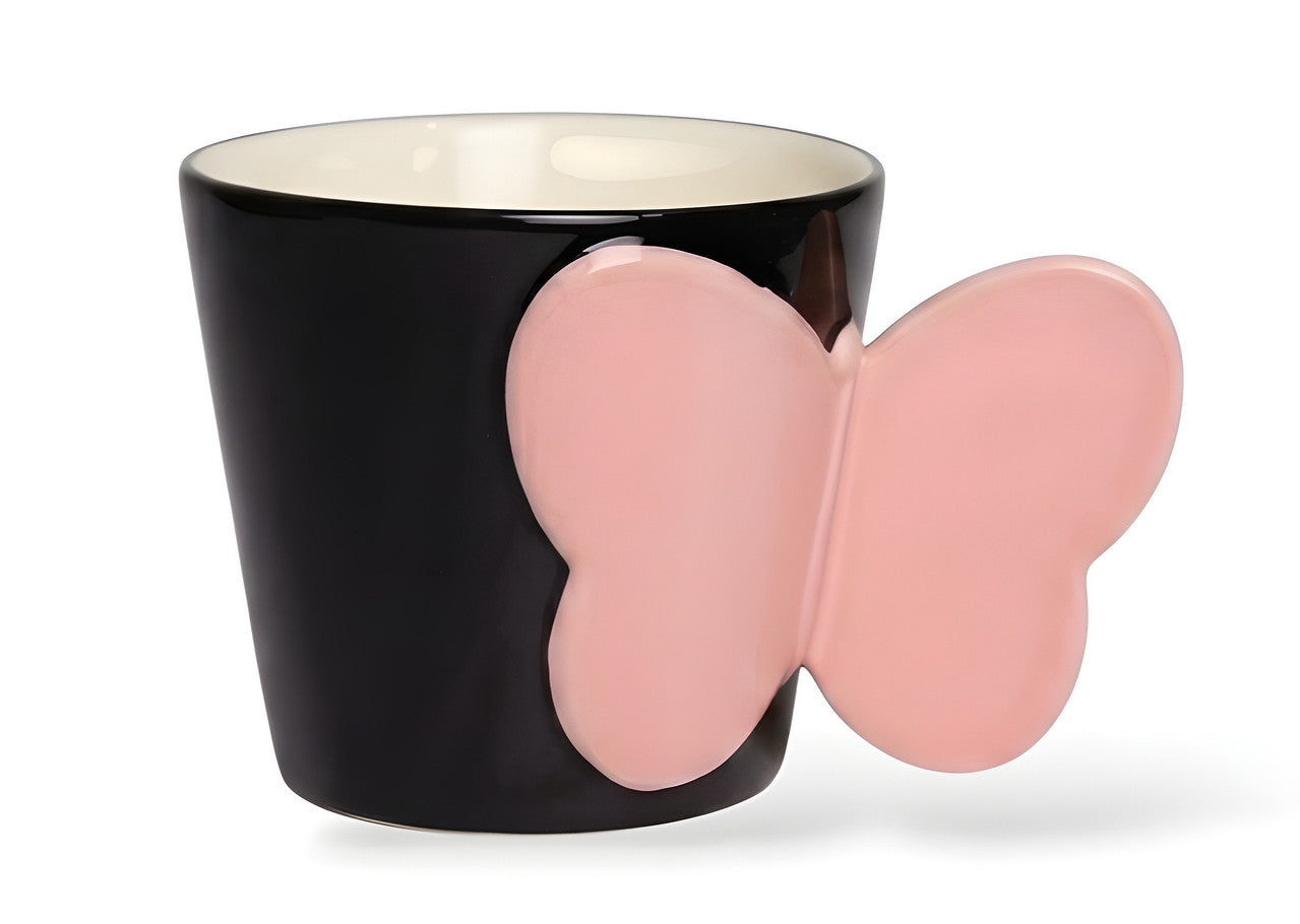 Butterfly Handle Porcelain Mug - Black and Pink