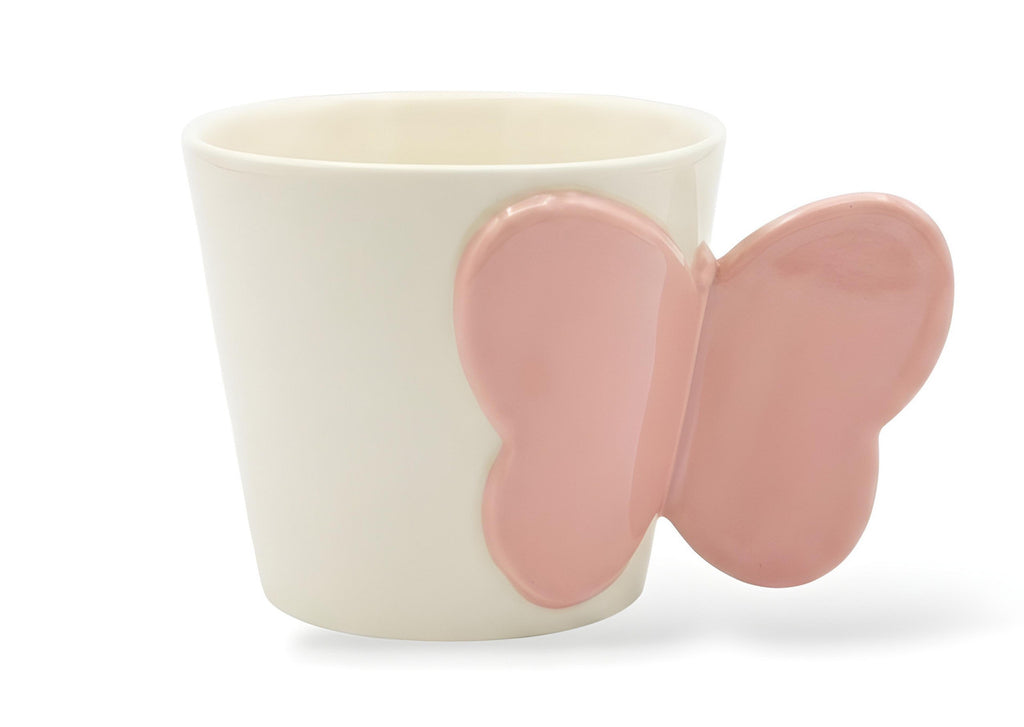Butterfly Handle Porcelain Mug - White and Pink