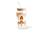 Autumn Girl Glass Tumbler - Bamboo Lid and Straw
