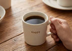 Elegant Porcelain Mug Happy Gold Text Cream Speckled