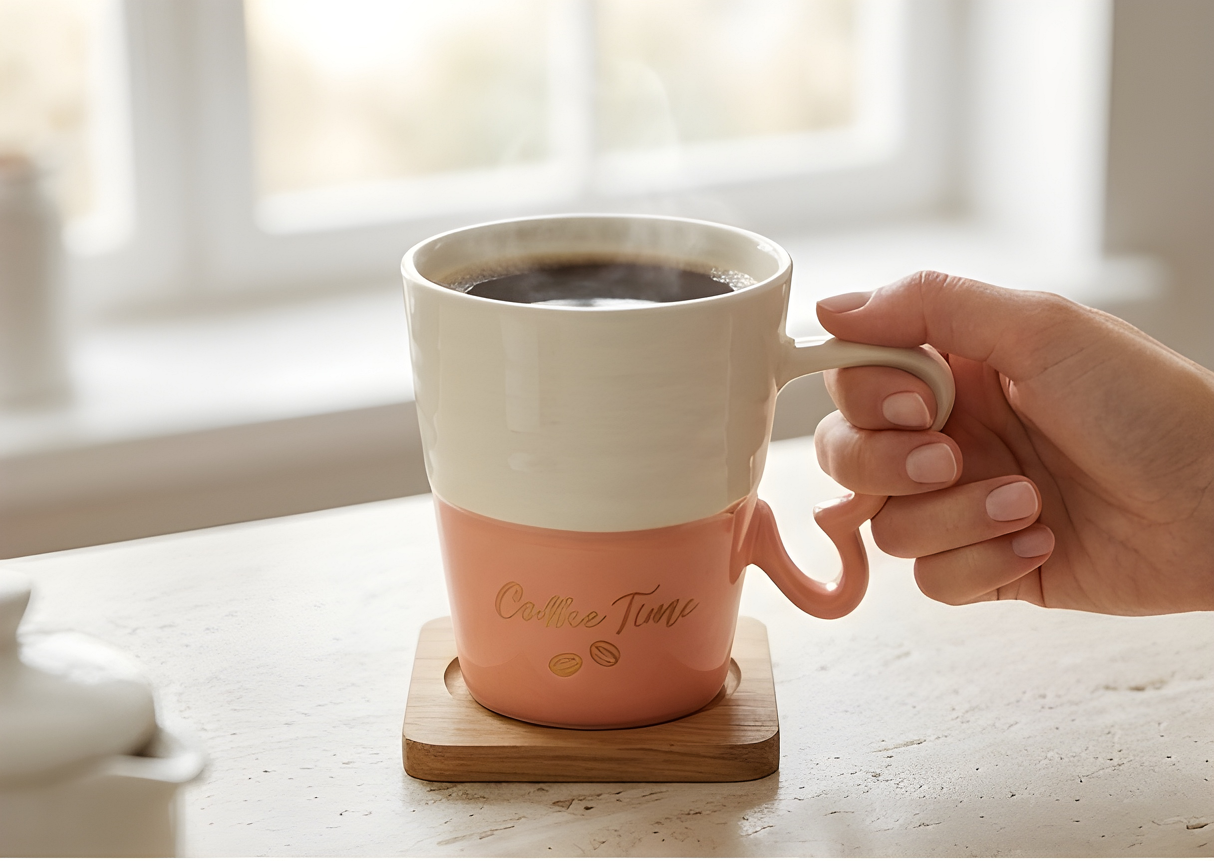 Coffee Time Two-Tone Porcelain Mug - Coral and Cream