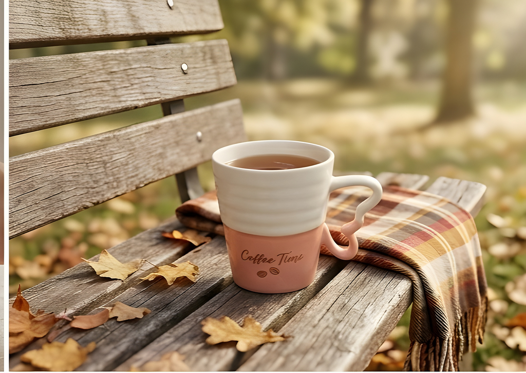 Coffee Time Two-Tone Porcelain Mug - Coral and Cream