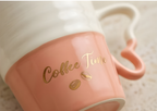 Coffee Time Two-Tone Porcelain Mug - Coral and Cream