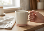 Elegant Porcelain Mug Cream White Pink Base Classic Handle