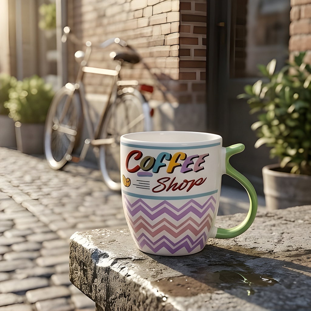 Coffee Shop Chevron Porcelain Mug - Green Handle