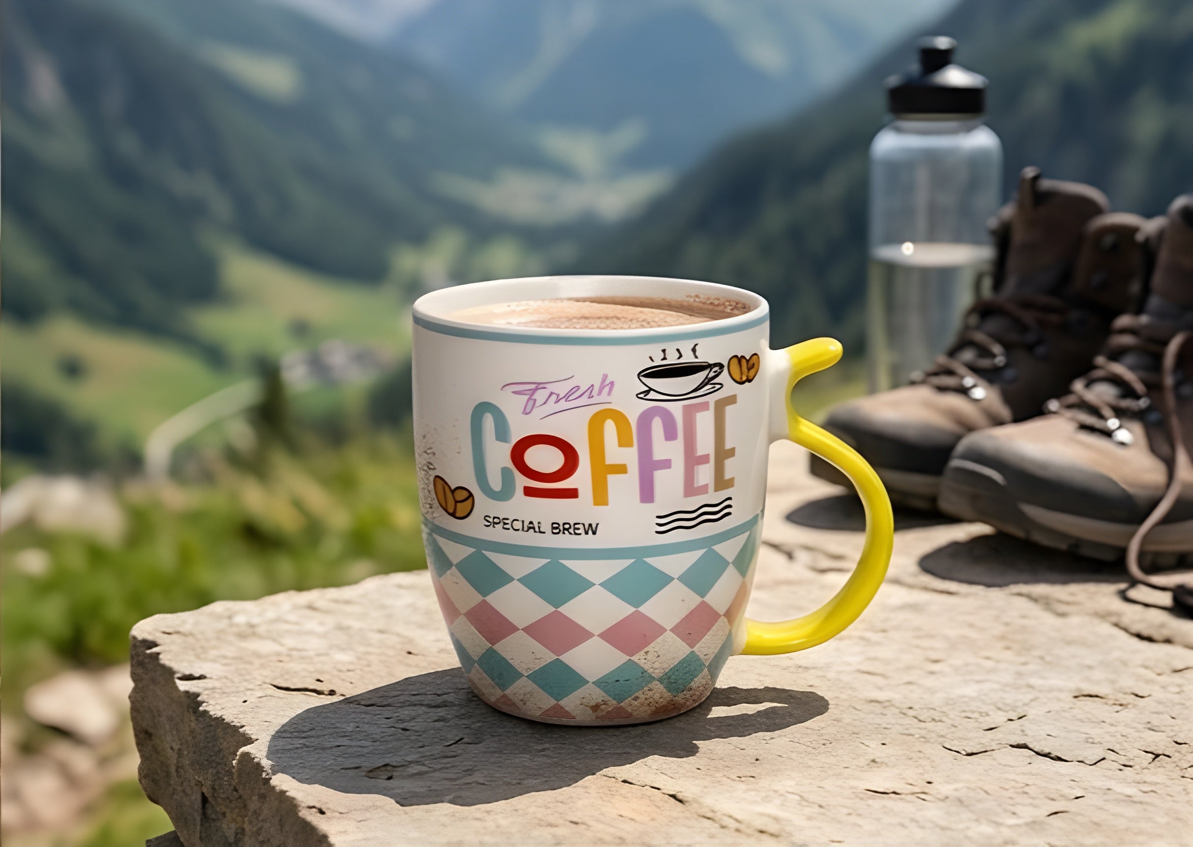 Fresh Coffee Special Brew Porcelain Mug - Yellow Handle