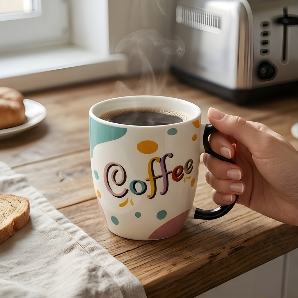 Coffee Colorful Dots Porcelain Mug - Black Handle