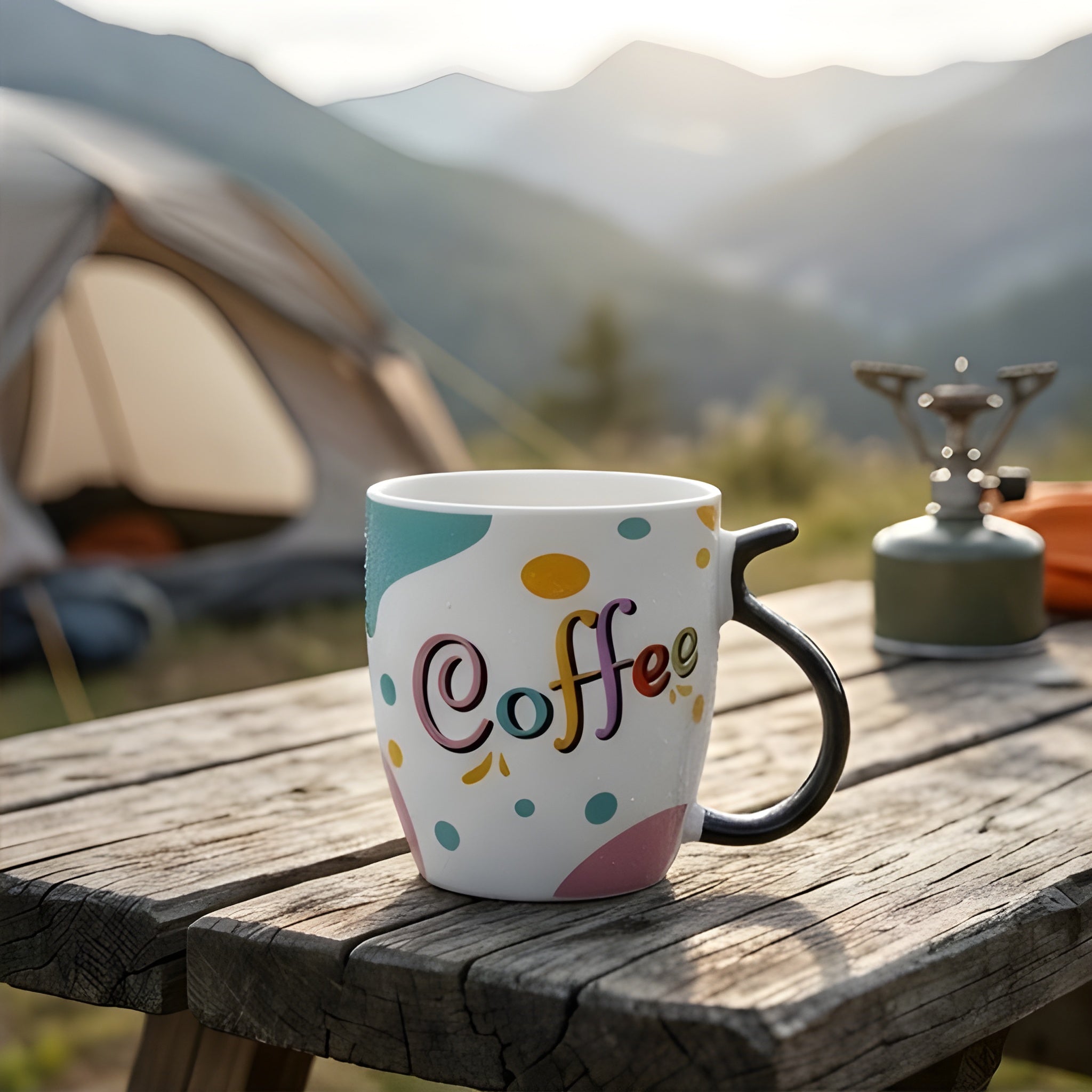 Coffee Colorful Dots Porcelain Mug - Black Handle