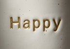 Elegant Porcelain Mug Happy Gold Text Cream Speckled