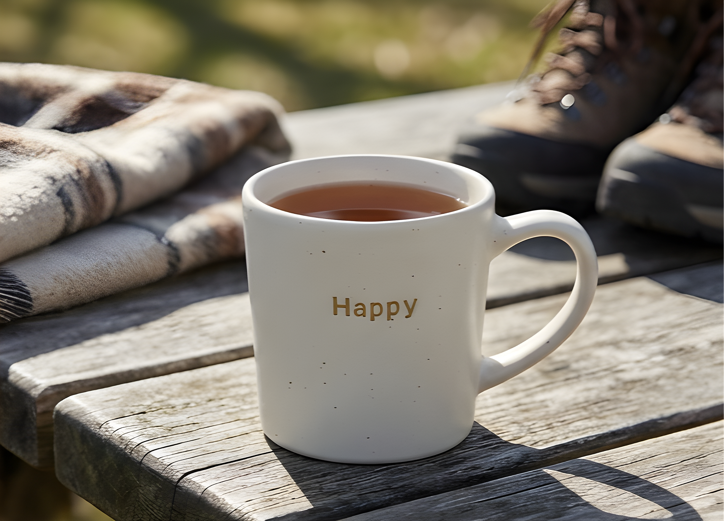 Elegant Porcelain Mug Happy Gold Text Cream Speckled