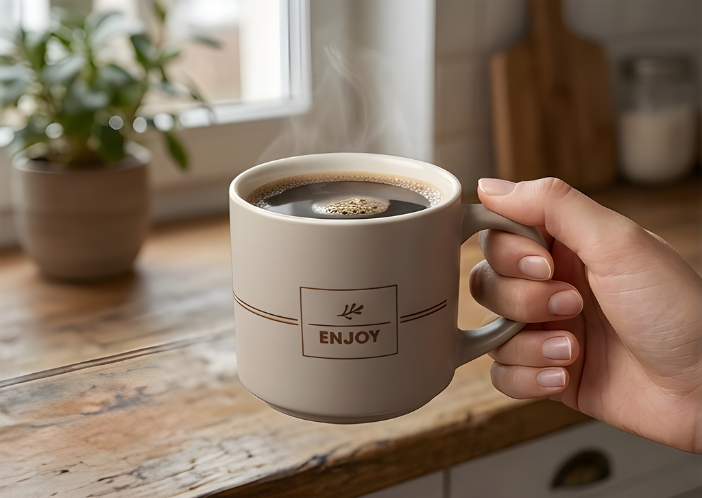 Enjoy Matte Beige Porcelain Mug - Minimal Classic