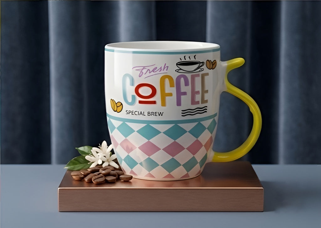 Fresh Coffee Special Brew Porcelain Mug - Yellow Handle