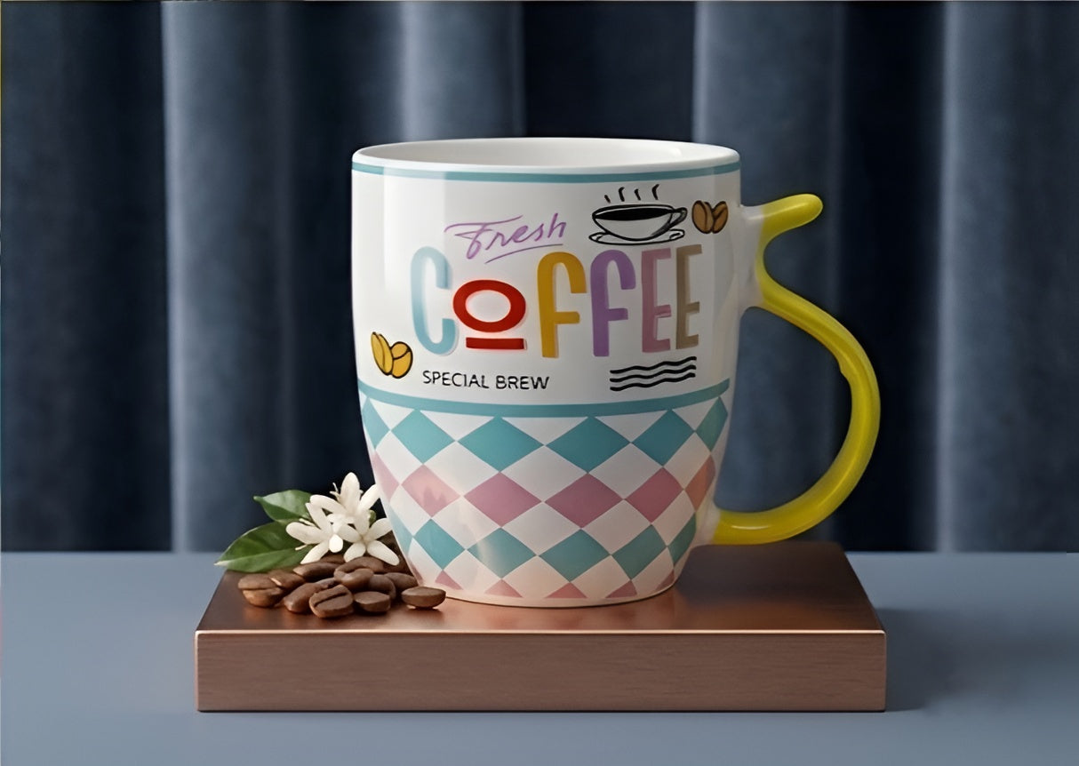 Fresh Coffee Special Brew Porcelain Mug - Yellow Handle