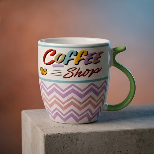 Coffee Shop Chevron Porcelain Mug - Green Handle