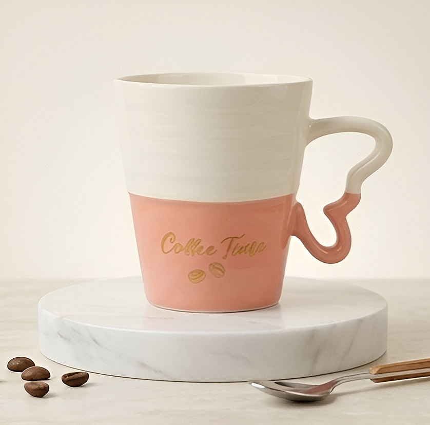 Coffee Time Two-Tone Porcelain Mug - Coral and Cream